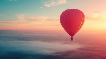 Obraz premium Hot air balloon flight with vibrant colors, soft lighting, serene atmosphere, dynamic movement, high contrast