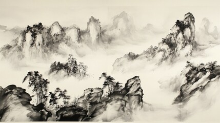 Zen Essence: A Modern Take on Traditional Chinese Ink Landscape