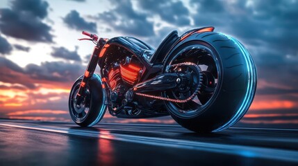 Obraz premium Motorcycle on highway with vibrant energy, dynamic movement, soft lighting, sleek modern design, high contrast