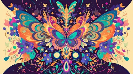 Fototapeta premium Abstract Butterfly Pattern with Vibrant Floral Motifs