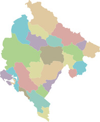 Vector regional blank map of Montenegro with municipalities and administrative divisions. Editable and clearly labeled layers.