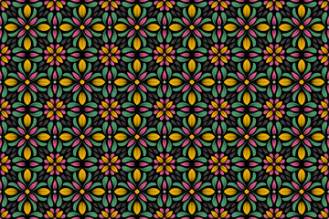 Colorful Flowers And Leave Batik Seamless Pattern