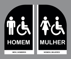 Placas para Banheiro, Ret&acirc;ngulo Estilizado Homem e Mulher. Nos Tons Preto e branco.