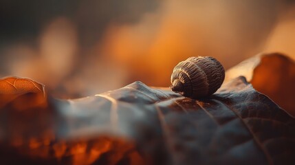 Nestled on a colorful autumn leaf, a solitary acorn glistens with morning dew, showcasing nature's beauty in a serene forest moment. The rich fall colors create a warm, inviting backdrop.
