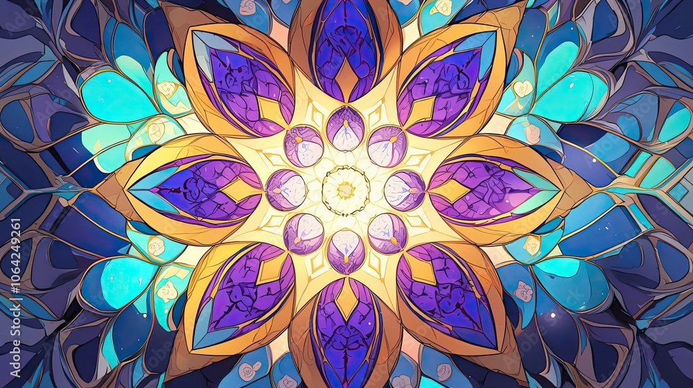 Poster abstract colorful geometric pattern with a starburst center