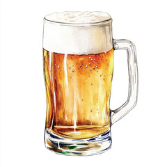 a glass of Beer watercolor clipart illustration