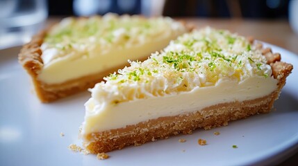 Key Lime Pie Slices on a White Plate