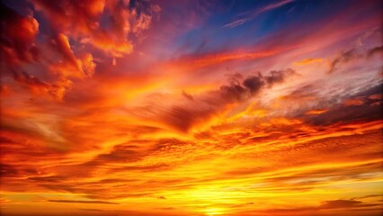 Obraz premium Gentle gradient of orange, yellow, and red tones stretching across the sky, soft colors, gentle transition, sunset sky