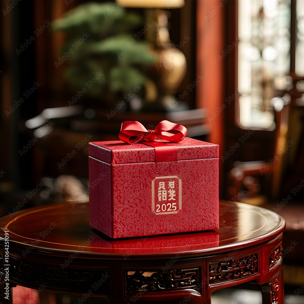 Poster a red box with a ribbon on top and the number 25 written on it