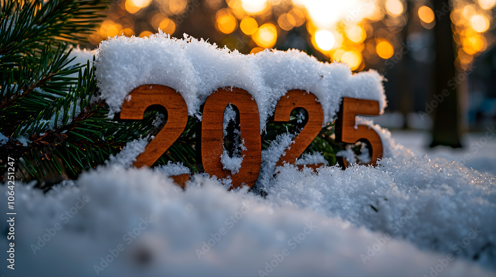 Poster a snow covered tree branch with the number twenty-five written on it