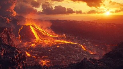 Fototapeta premium Volcanic Eruption at Sunset