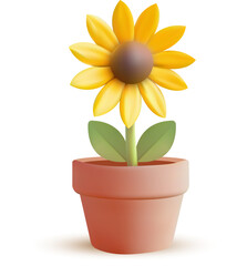 3D Yellow flower and leafs plant vector
