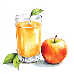 Apple juice watercolor clipart illustration