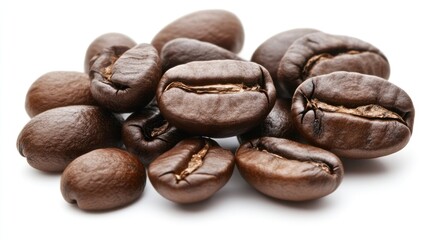 Obraz premium Freshly Roasted Coffee Beans on White Background