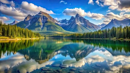 Majestic mountain vistas with a serene lake in the foreground, vista, mountains, landscape, natural beauty