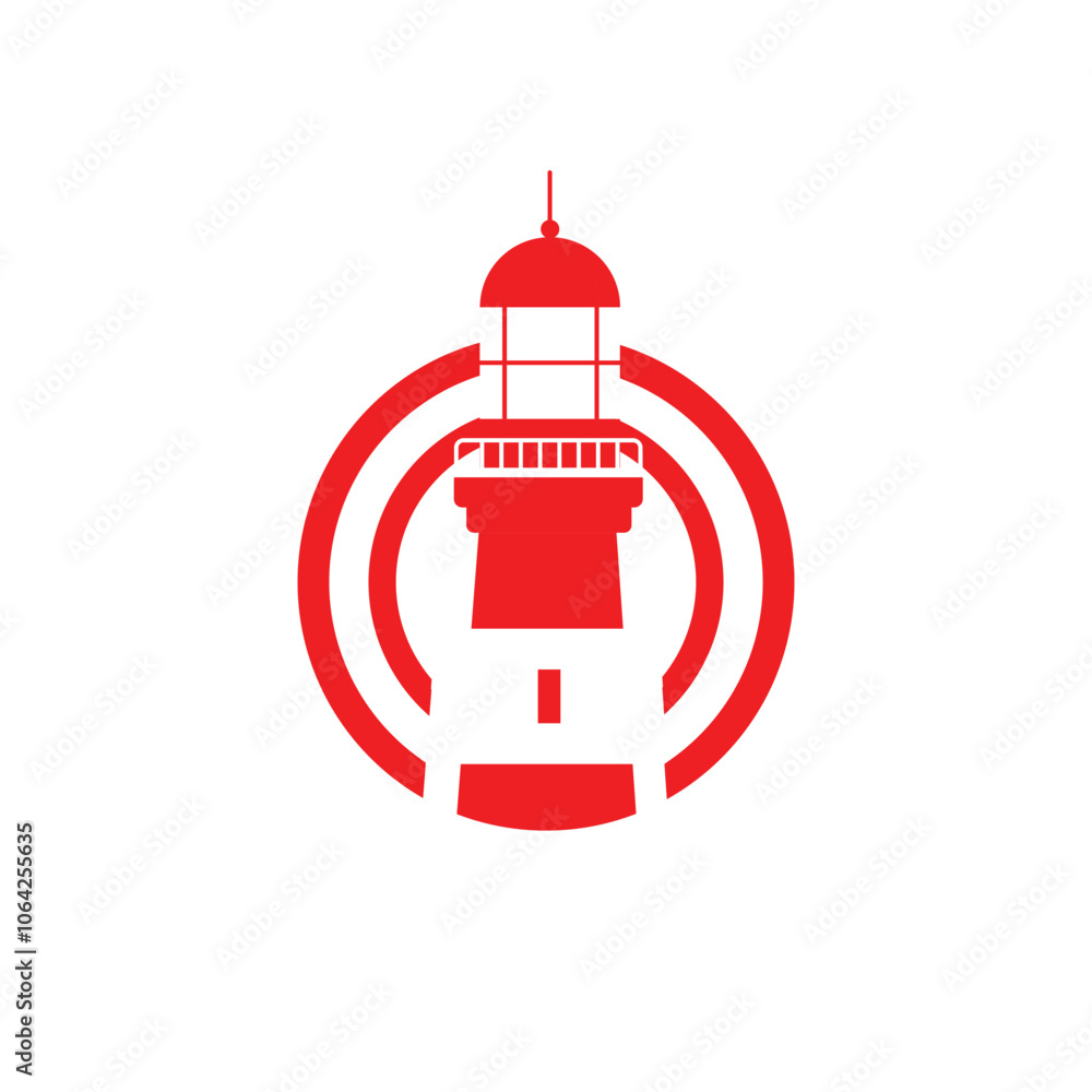 Aufkleber this is a logo design of a lighthouse in round shape in red color on a white background