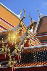 Roof of the temple at Wat Phra Chetuphon Vimolmangklararm in Bangkok, Thailand 