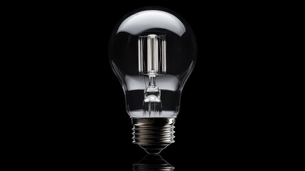 The elegant curves of a vintage light bulb catch the light, showcasing its intricate filament design. The reflective surface enhances the artful glow against a deep black backdrop.