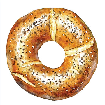 watercolor bagel with sesame seeds clip art preview