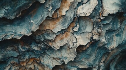 Layers of rough, weathered bark reveal the rich textures and earthy colors of nature. The surface tells the story of years spent enduring the elements in a serene forest.