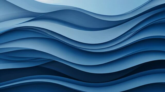 Abstract Blue Wave Layers, Paper Cutout Style, Modern Minimalist Ocean Illustration, Popular Stock Image for Design Projects