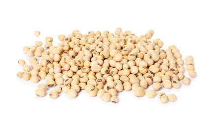 Many raw soy beans isolated on white