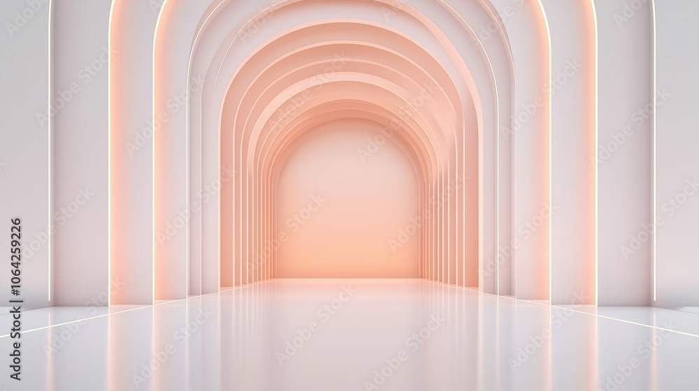 Poster abstract white background with minimalistic arches and glowing light in the middle. background for p
