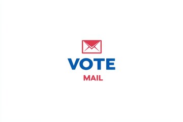 Geometric style logo design featuring the text "VOTE  MAIL" in red and blue letters on a white background, with a clean, simple envelope icon next to the text.