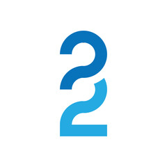 This is a flat logo design of a number 22 in vertical style in blue color on a white background