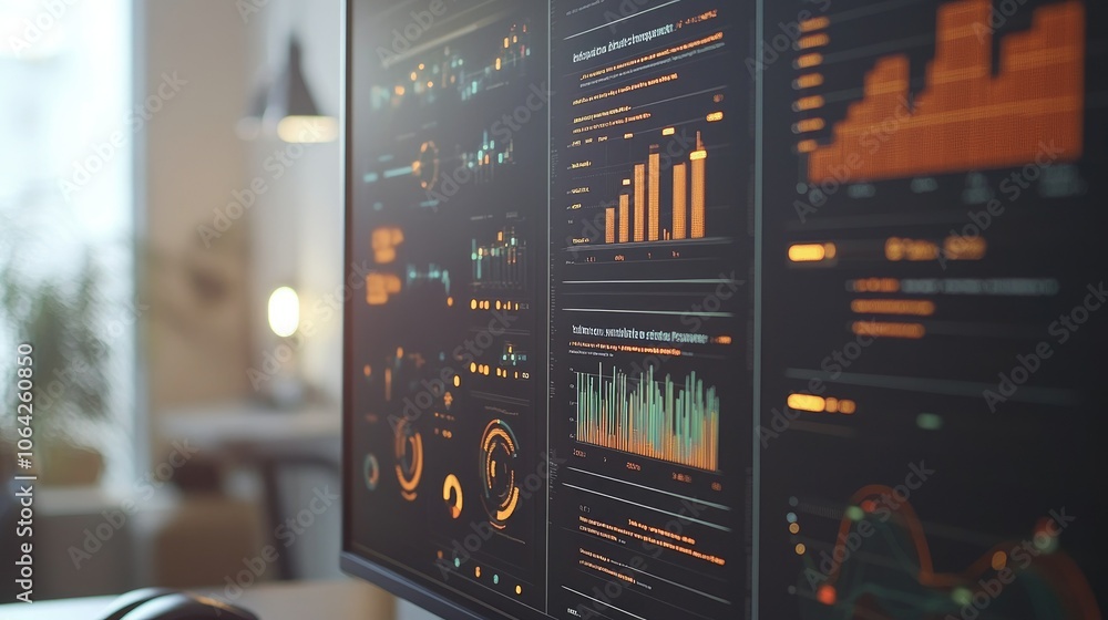 Poster Close-up of business dashboard with network and internet connectivity icons, representing data analysis and evaluation.