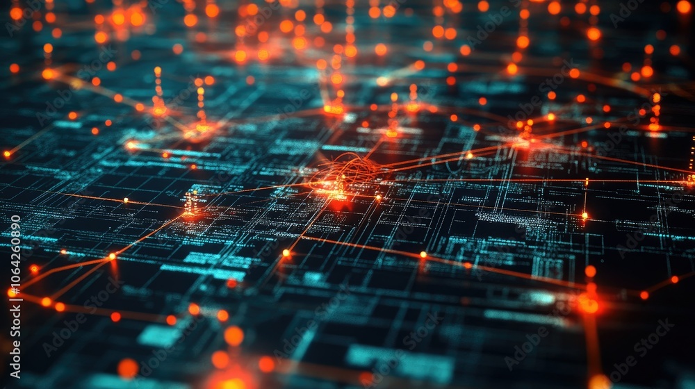 Poster Close-up of business dashboard with network and internet connectivity icons, representing data analysis and evaluation.