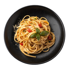 noodles in a plate on transparent background, cut out