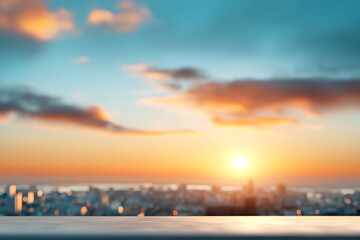 Experience the serene beauty of a hazy cityscape at sunset