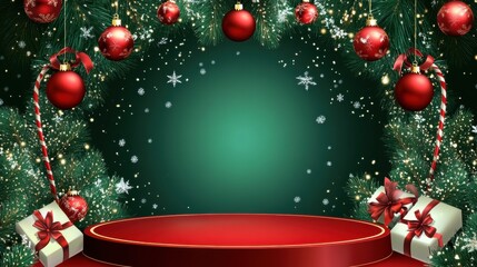 podium product display realistic christmas decoration background