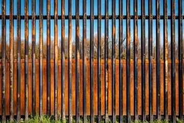 Obraz premium rusty black metal siding fence with striped background