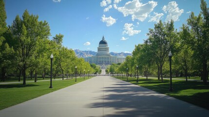 Utah State Capitol and Salt Lake City skyline on a sunny afternoon. Salt Lake City, is the capital and most populous city of the U.S. state of Utah 