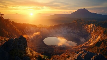 Sunrise Over Volcano Crater Lake