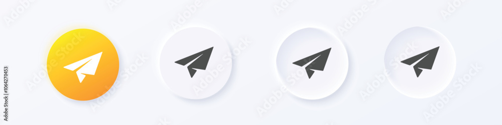 Poster send, paper plane icon. neumorphism round style button design vector