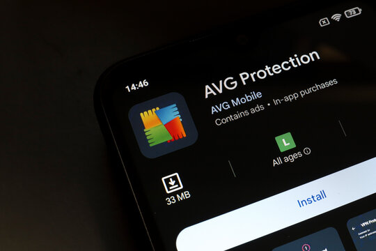 November 4, 2024, Brazil. In this photo illustration, the AVG Protection app logo is displayed on a smartphone screen.