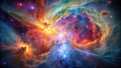 Stunning photo of the Orion Nebula with vibrant colors and intricate details, astronomy, star birth, nebula