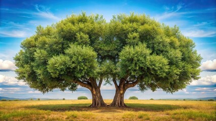 Symmetrical view of a Loch Ordinary Elaeagnus Angustifolia wild olive tree in Djidda, Jide Pshat, Igda