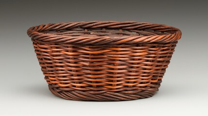 Obraz premium Woven basket showcasing intricate craftsmanship on a neutral background.
