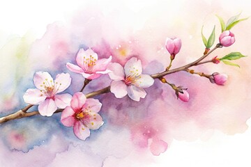 Obraz premium Watercolor painting of cherry blossom flower