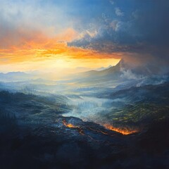 Naklejka premium Volcanic Eruption at Sunset