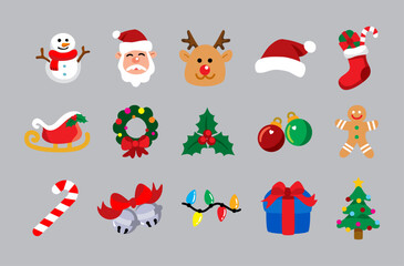 Flat cartoon illustration set Christmas