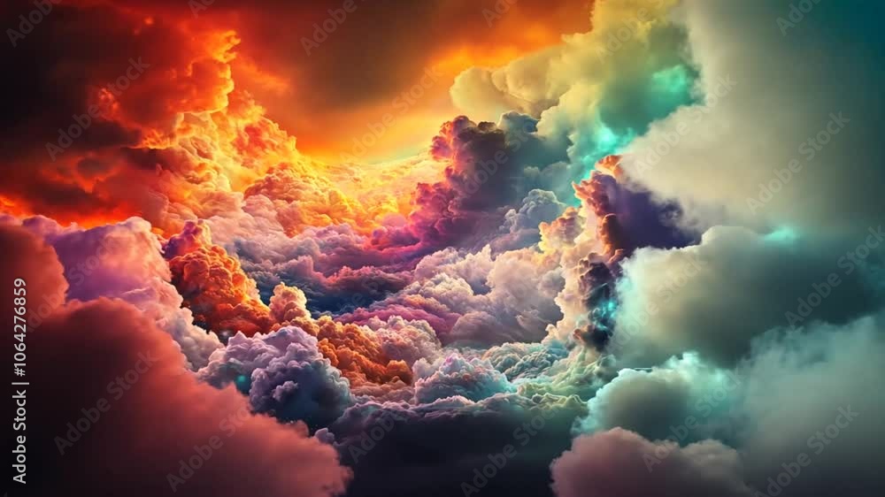 Poster a vibrant and colorful sky with clouds of various hues. animation looping video background. generate