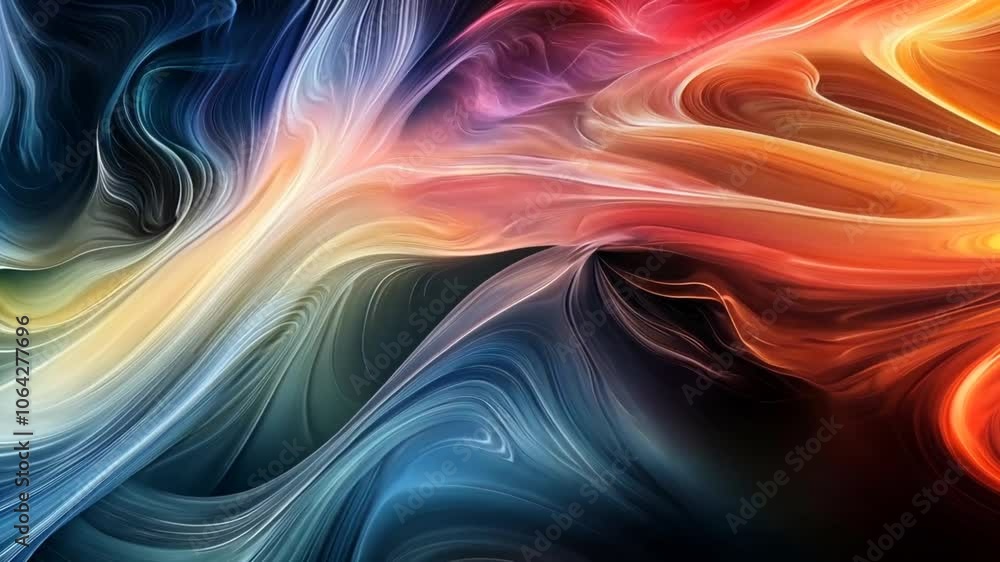 Poster abstract background with blue, red, orange and yellow flowing lines. animation looping video backgro