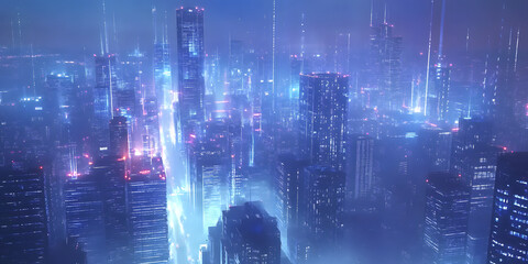 Holographic information light covers the future city like a net, science fiction, finance, logistics, business, city, background, wallpaper