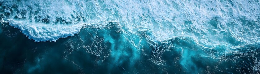 Fototapeta premium Aerial View of a Deep Blue Ocean with Foamy Waves