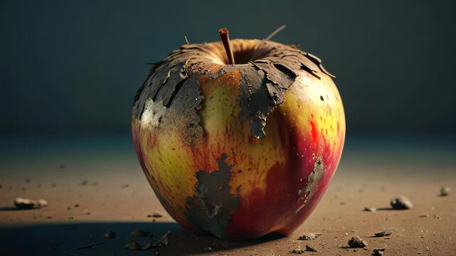 Apple Covered in Mud on Rustic Ground